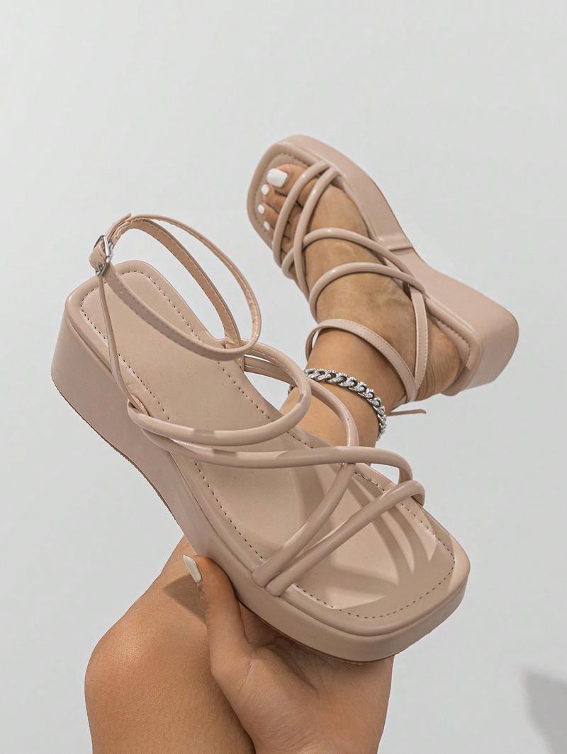 Product Introduction of 2025 Valentine's Day Elegant White Sandals For Women, Criss Cross Flatform Ankle Strap Sandals Spring And Summer 26