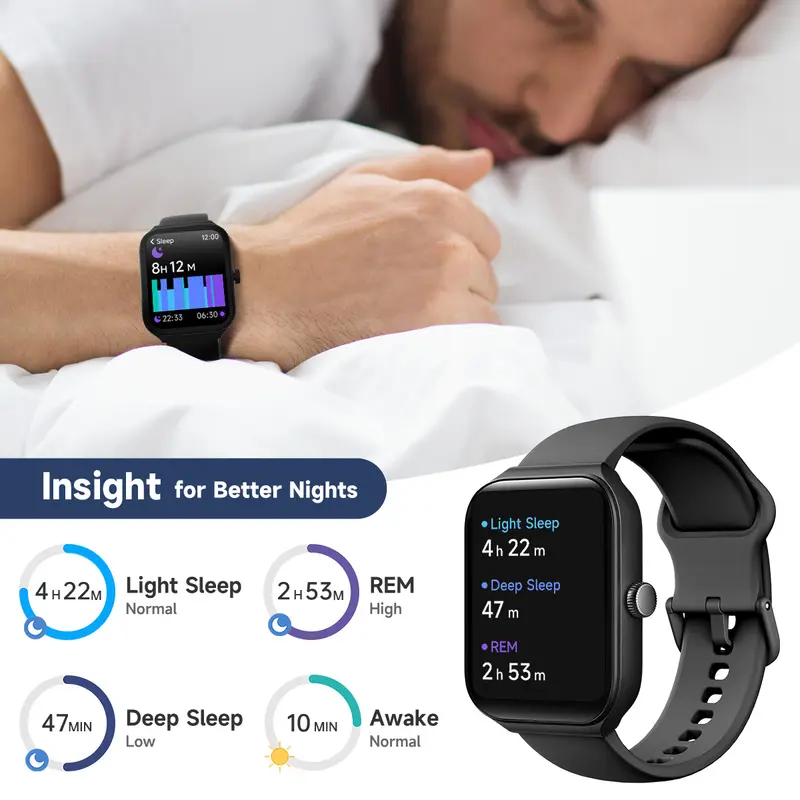 TOOBUR Smart Watch with BT Answer/Make Calls, Smart Voice Assistant, Sleep Tracking, IP68 Waterproof, Step Calorie Activity Tracker, 100 Sports Fitness Tracker, 1.95" Smartwatch for Men Women, Compatible iOS&Android Phones 4