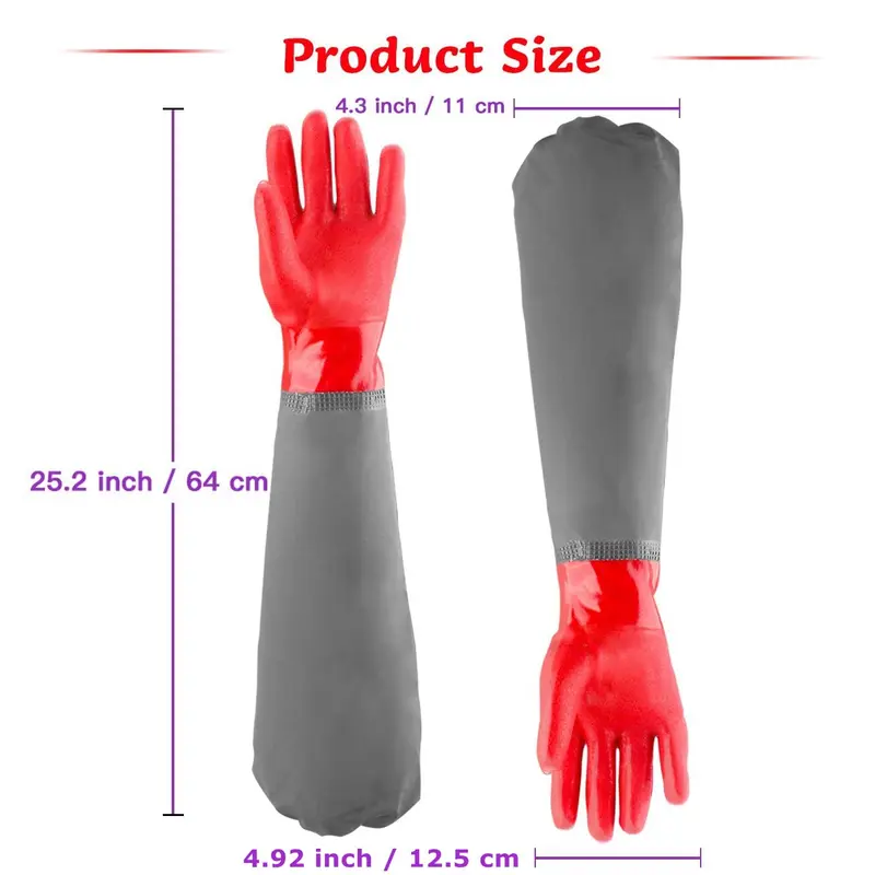 Waterproof Pond Gloves, Extra Long Sleeve Full Arm Gloves for Men and Women, Red, L 4