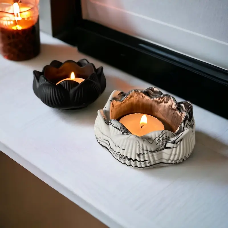 Handmade Flower Tea Light Holder Pot Home Decor Jesmonite Concrete Gift 6