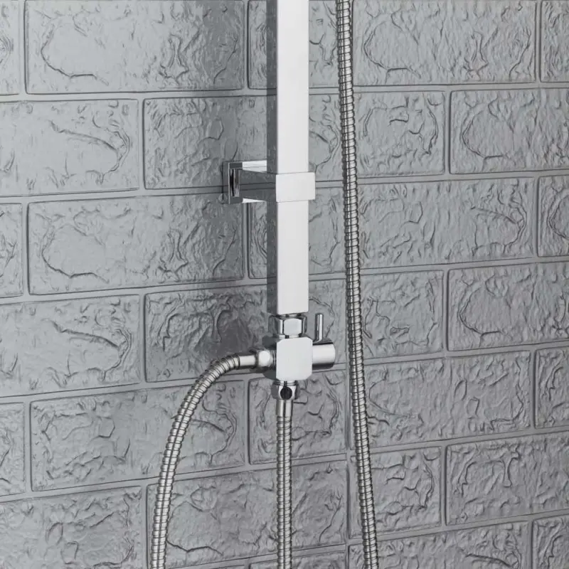 Large Waterfall Chrome Square Dual Shower Head Riser Rail Luxury Bathroom Set 5