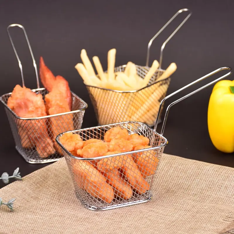 Buckingham Mini Serving Basket Rectangular for Fries Nuts Tenders Appetiser Stainless Steel Kitchen Organiser for Snacks, Sides, and Table Presentation 6