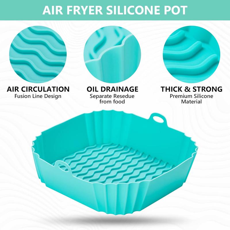Silicone Air Fryer Liners (2 Square + 1 Round) 3 Pack Reusable Silicone Airfryer Liners Tray | Replacement for Disposable Parchment Paper Liner | Food Grade Kitchen Accessories Bakeware Utensils Bake 2