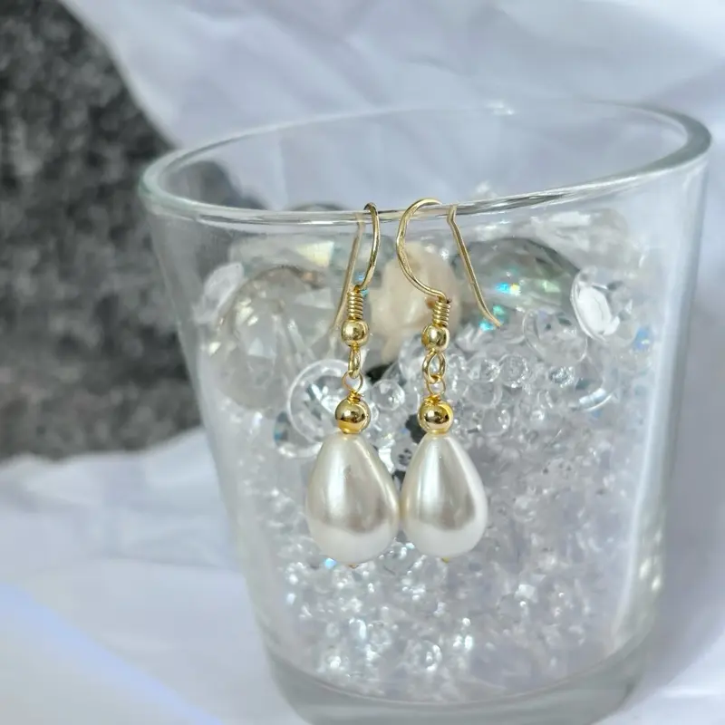 Water Drop Shaped Pearl Dangle Earrings for Women - Nickel Free Golden Hook 4
