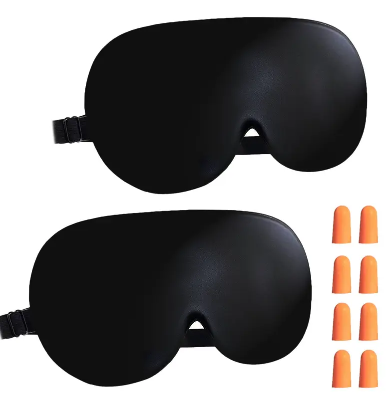 Silk Eye Mask, 2 Pack Natural Silk Sleep Mask with Adjustable Strap and Ear Plugs, Eye Cover for Sleeping, Blocks Light Blackout Sleeping Eye Mask for Women Men 0