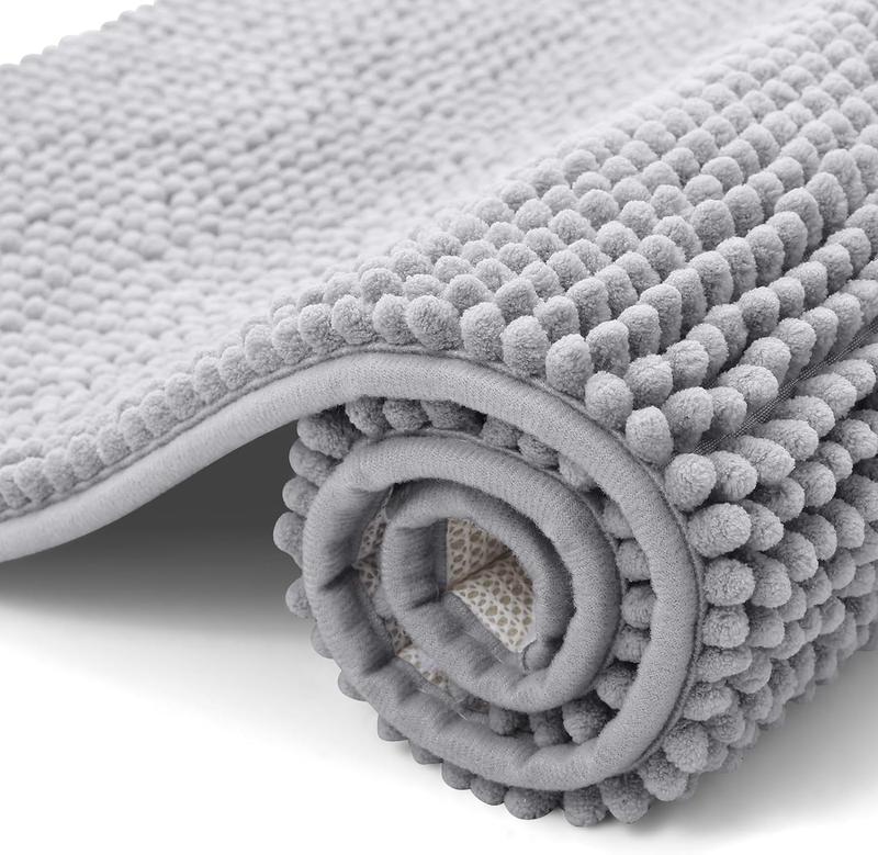 Product Introduction of Non Slip Chenille Bath Mat Extra Soft Bathroom Mat, Super Absorbent Fluffy Bath Mats for Bathroom, Machine-Washable Quick Dry Bath Rug Foot Mat, 40 x 60 cm, Grey Cozy 8