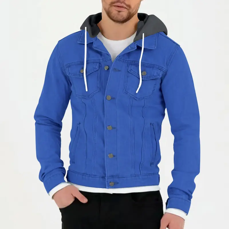 Spring and autumn windproof warm hooded men's coat solid color plus-size casual blazer jacket 5