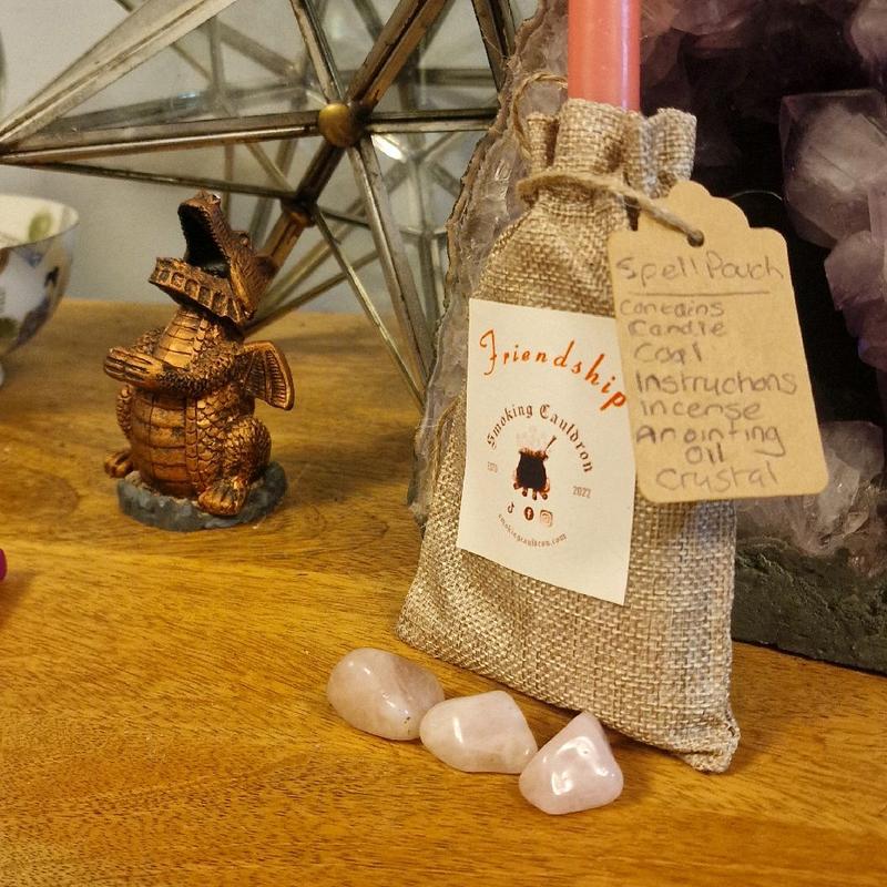 Friendship Spell Pouch for Self Care and Home Fragrance with Candle, Oils, Incense and Instructions - Freshener, Decor, Ornaments, Decoration 2