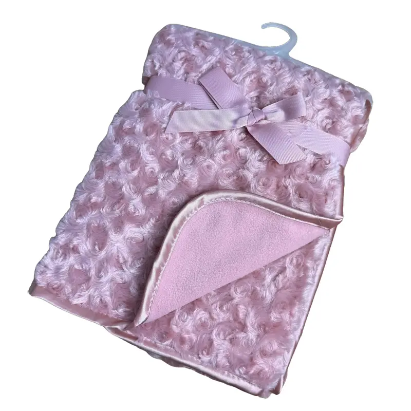 Soft Fleece Baby Wraps – Satin Trim, 76x100cm – Available in Blue, White, Pink, Rose Gold, Grey (100% Polyester) 2