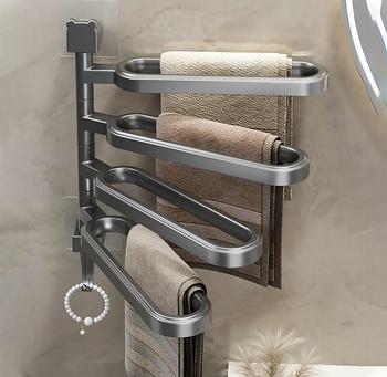 Product Review of Wall Mounted Towel Rack, 1 Count Multi Layer Punch Free Towel Holder with Hook, 180 Degree Rotatable Towel Storage Rack, Home Organizer for Bathroom from M** 0