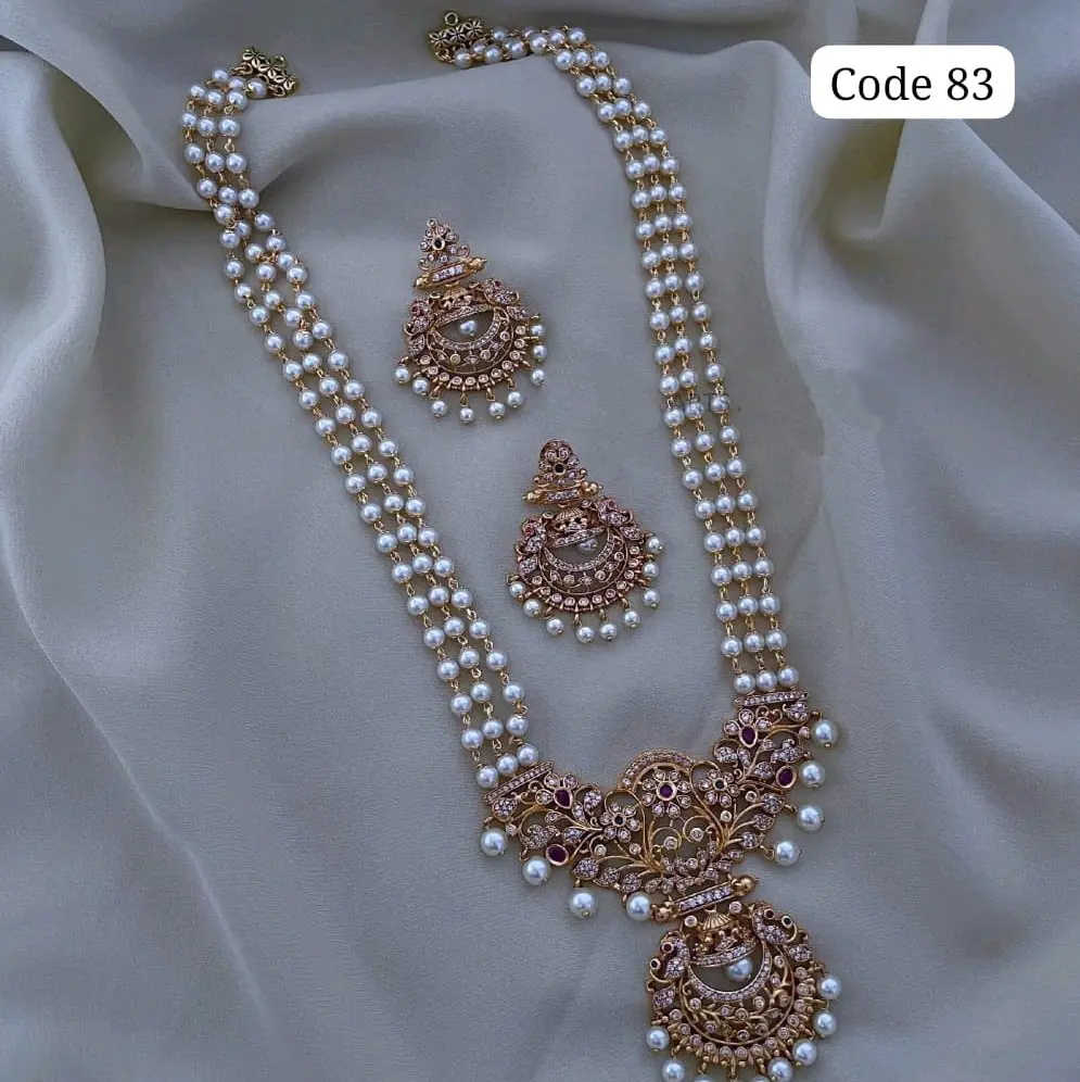 Premium High Quality Three Layered  Long Haram With Earrings Now Available @ Meera's Fashion