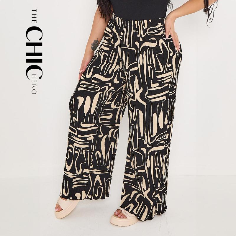 ChicHero Crinkle Abstract Print Dropped Shoulder Oversized Comfort Co-ord Shirt & Trousers 3