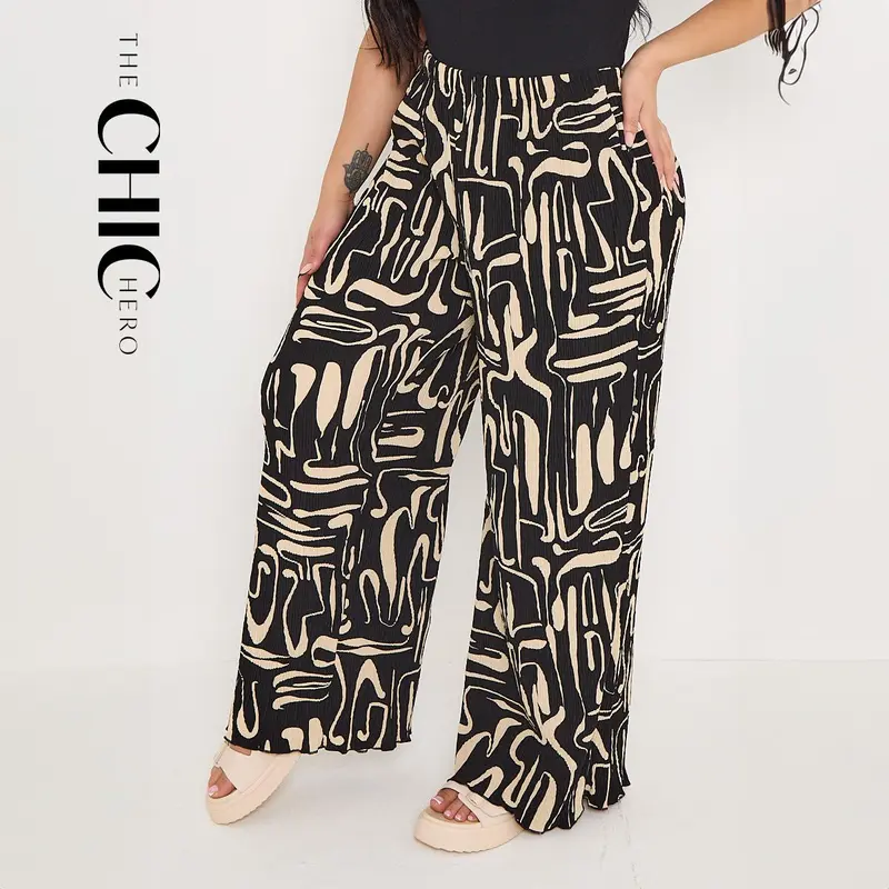ChicHero Crinkle Abstract Print Dropped Shoulder Oversized Comfort Co-ord Shirt & Trousers 3