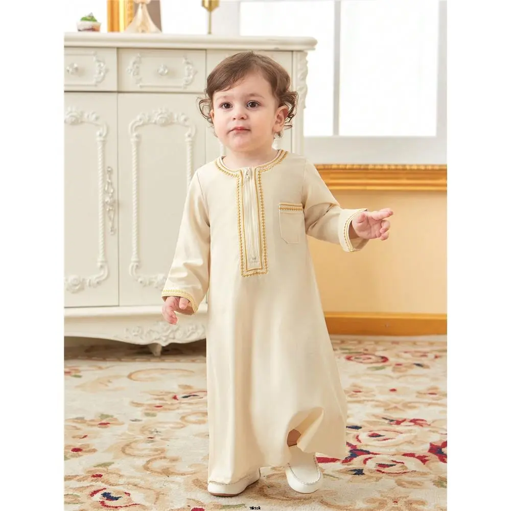 Zipper and trim gold embroidery with tiktok baby boy traditional robe,