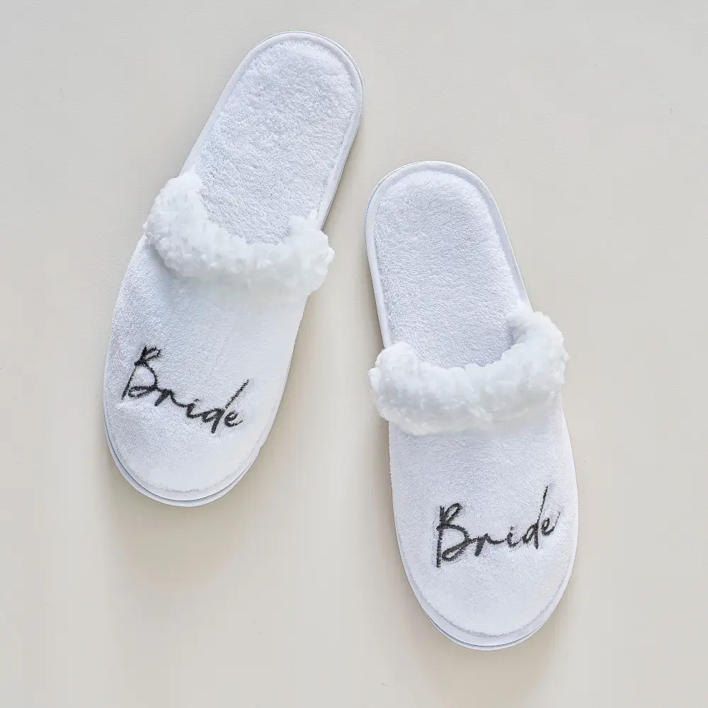 White Bride Slippers One Size Fits All, Hen Party Slippers, Hen Party Accessories, Bridal Shower Slippers, Bride to be Slippers, Bride Gift