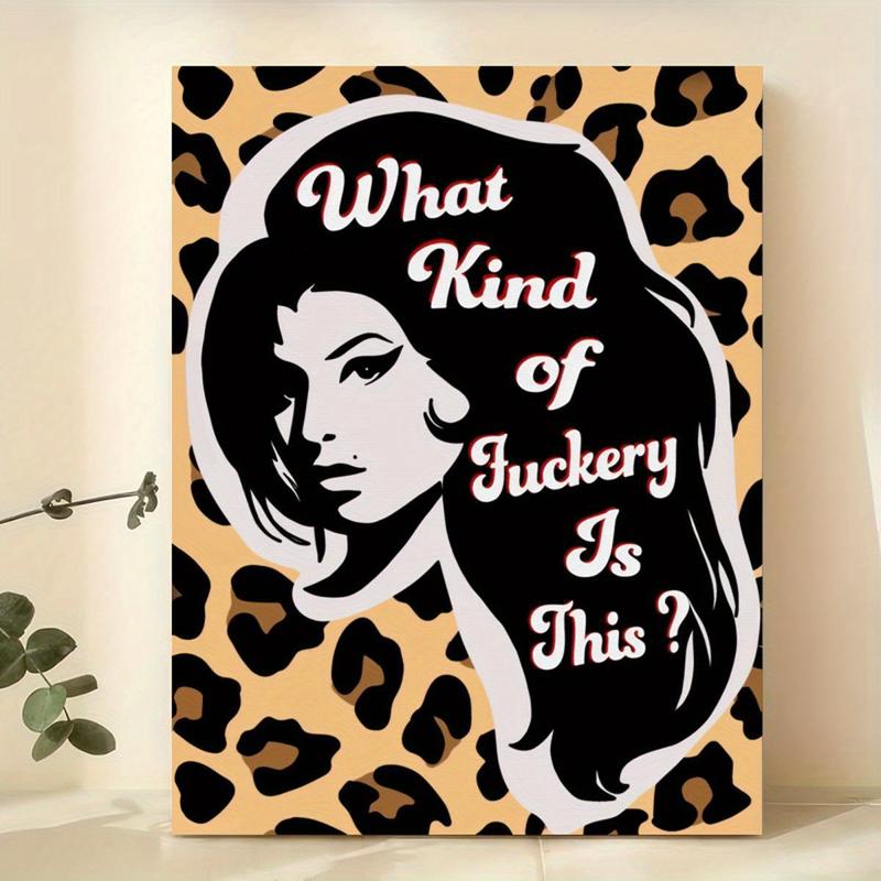 1pc Canvas Poster, Amy Music Portrait Print, Leopard Print Art Wall Art For Living Room, Wall Decor For Bedroom, Home Decor Room Decor, Frameless 4