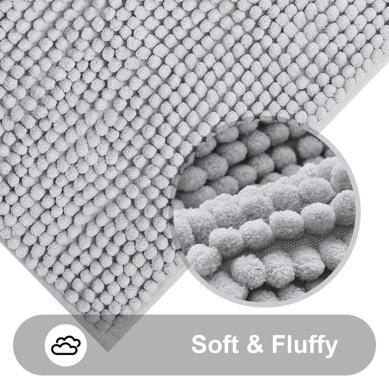Product Introduction of Non Slip Chenille Bath Mat Extra Soft Bathroom Mat, Super Absorbent Fluffy Bath Mats for Bathroom, Machine-Washable Quick Dry Bath Rug Foot Mat, 40 x 60 cm, Grey Cozy 6