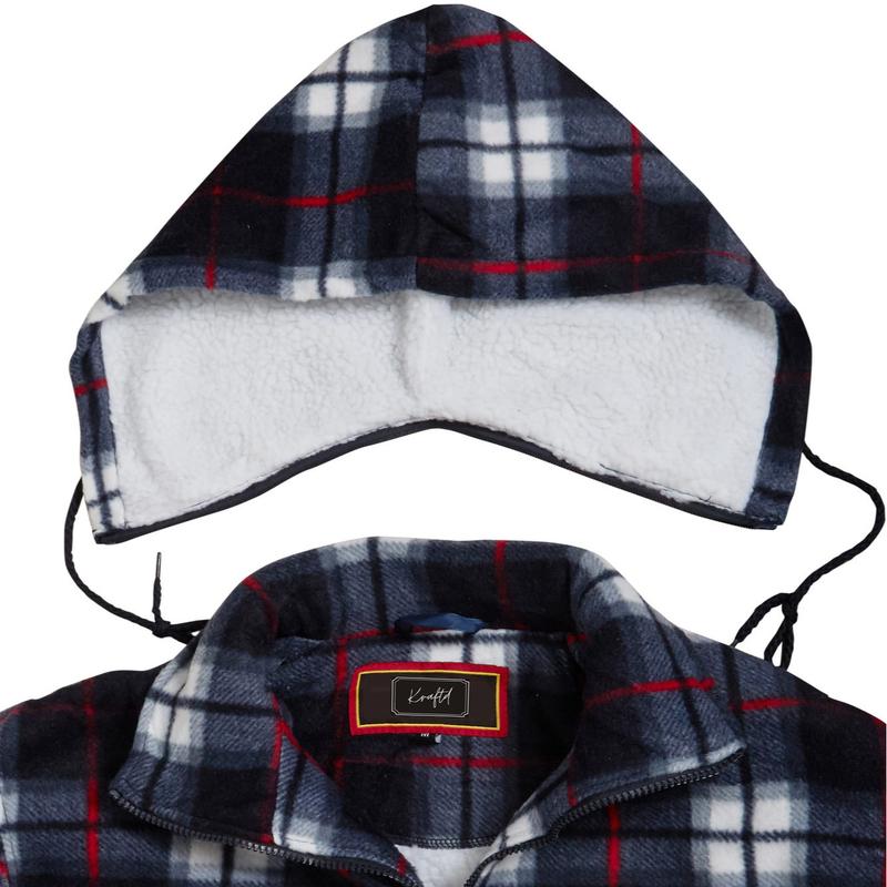 UNISEX Fleece Sherpa Fur Lined Lumberjack Detachable Hood Check Quilted Thermal Shirt Flannel Long Sleeve Casual Jacket Man Menswear Thick Coats Faux Padded Pockets Polyester Collared Top Underwear 4