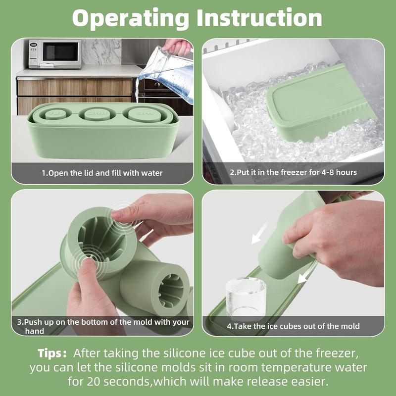 Next Day Delivery - Stanley Cup Ice Mold for 20-30-40 Oz Tumblers with Lid and Bin for Making 3 Cylinder Ice Cubes for Cocktails and Drinks Tray Utensils Kitchen. Reusable Stanley Ice cube tray. Best Silicone Stanley Accessories, Ice Cube Tray for MEOKY, 6