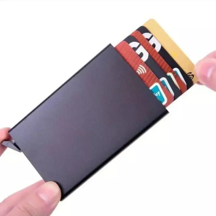 Credit Card Holder Mens Slim Anti-Theft Aluminium RFID Blocking Wallet ID Holder cardholders brown minimalist men's men 0