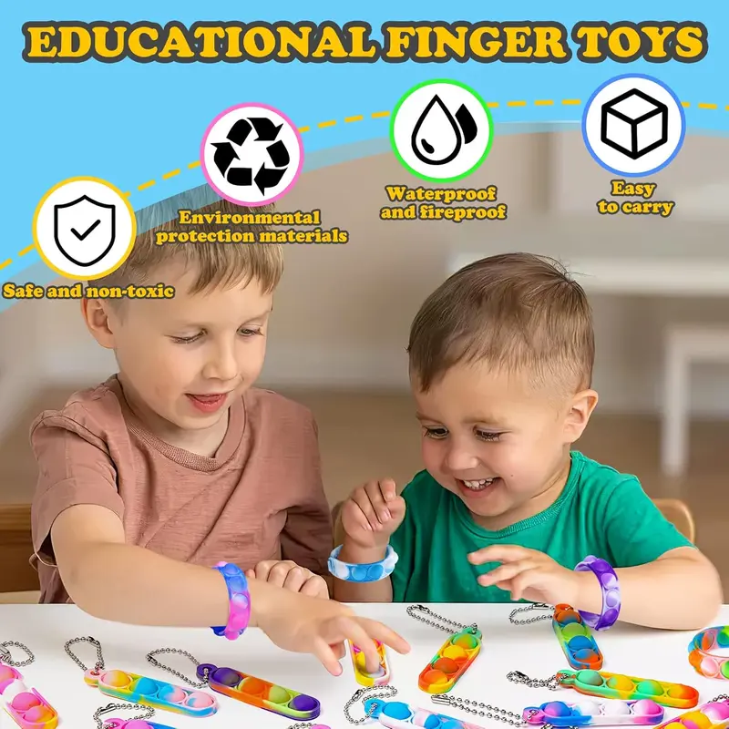 30 Pcs Fidget Toys Pack Party Bag Fillers, 15 x Pop Bracelet It & 15 x Poppet Keyring, Pinata Christmas Eve Box Stocking Fillers Kids Hen Party Favours Xmas Gifts Sensory Toys for Girls Boys 7