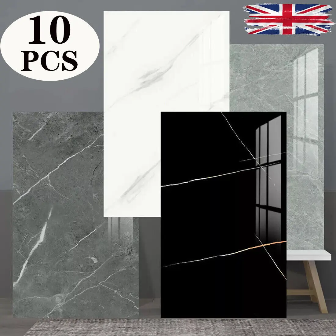 10/20 x Marble Tiles Sticker Self-Adhesive Stick On Kitchen Home Wall Bathroom Decor