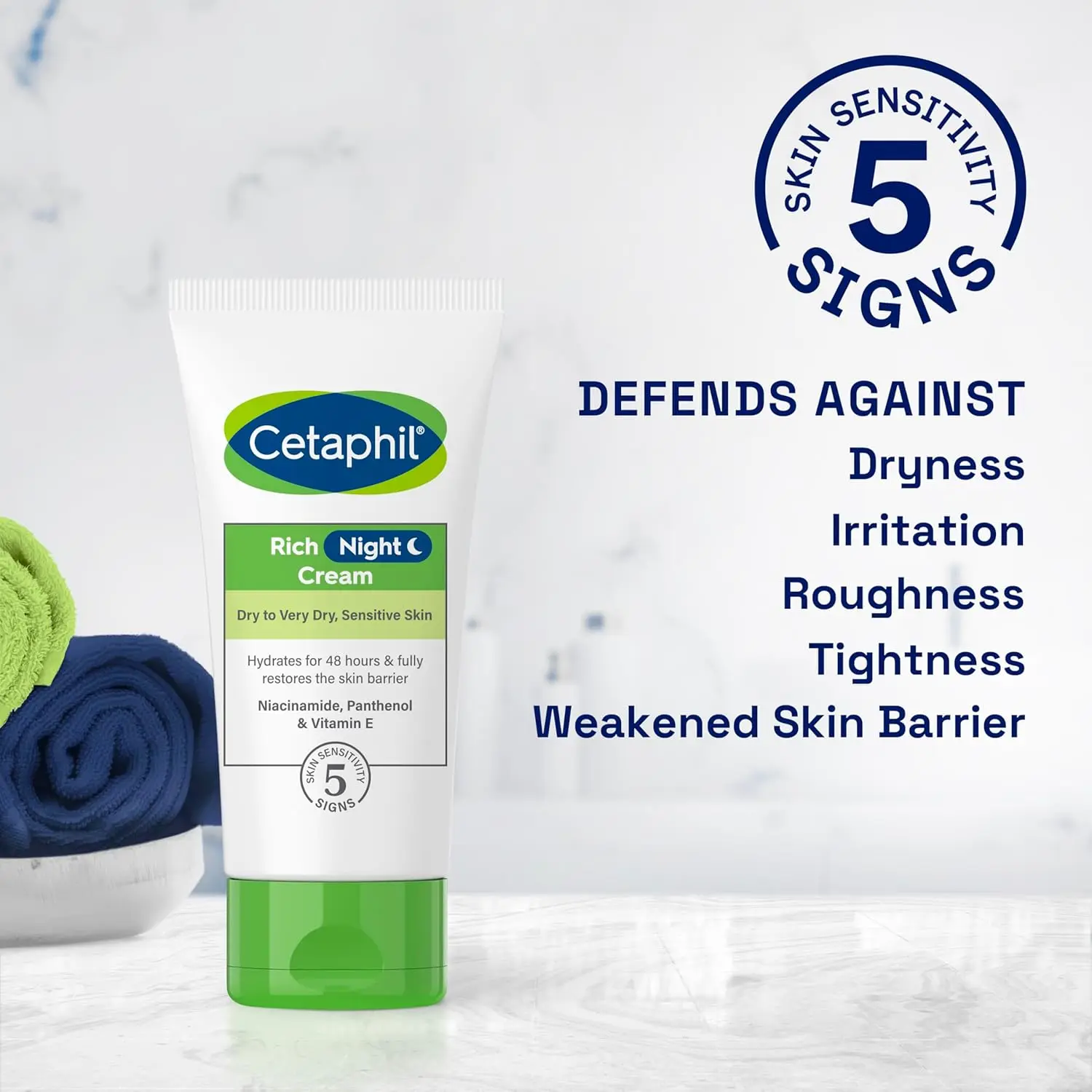 Cetaphil Rich Night Cream with Niacinamide, 50g - For Dry to Very Dry and Sensitive Skin - Moisturizers, Skincare Vegan Comfort