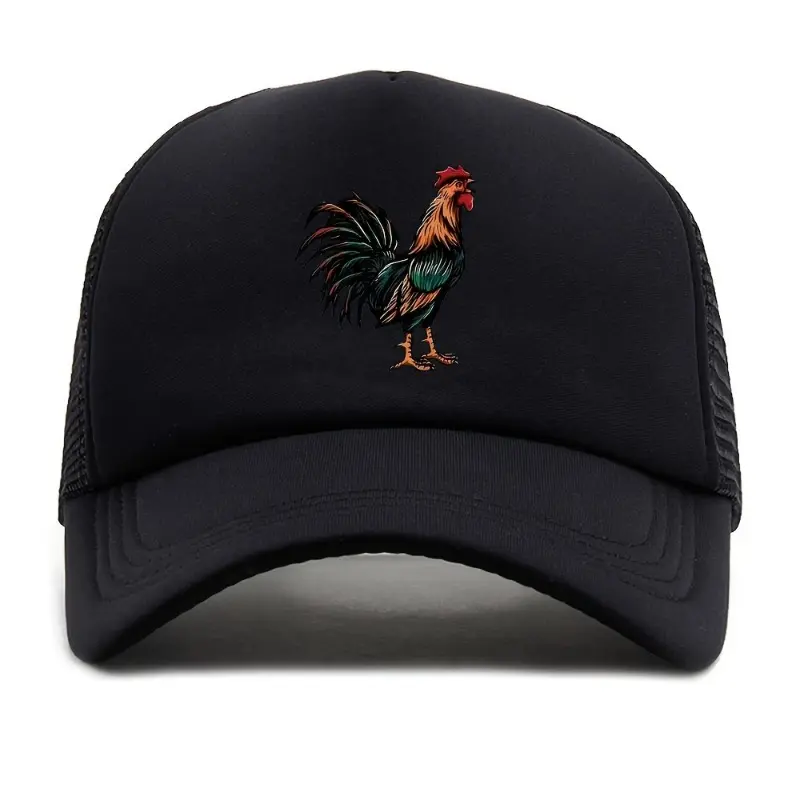 Cool Hippie Curved Brim Baseball Cap, Rooster Print Breathable Mesh Trucker Hat, Snapback Hat For Casual Leisure Outdoor Sports Christmas Gift 2