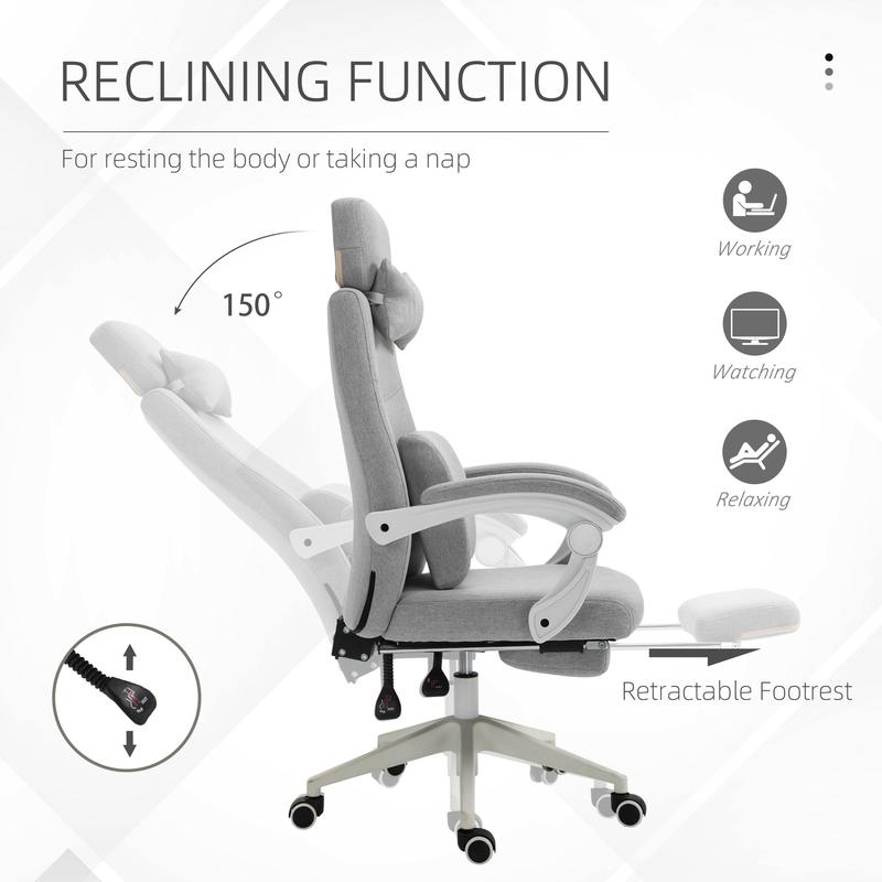Ergonomic Home Office Chair 360° Swivel with Footrest Height Adjustable Grey 4