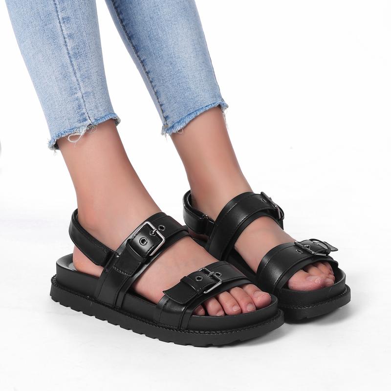 Product Introduction of SHOOFANZ Women's Double Buckle Flat Sandals Women's Fashion Comfortable Summer Shoes Women's Outdoor Non-slip Sandals Ladies Fashion Casual Slippers 8