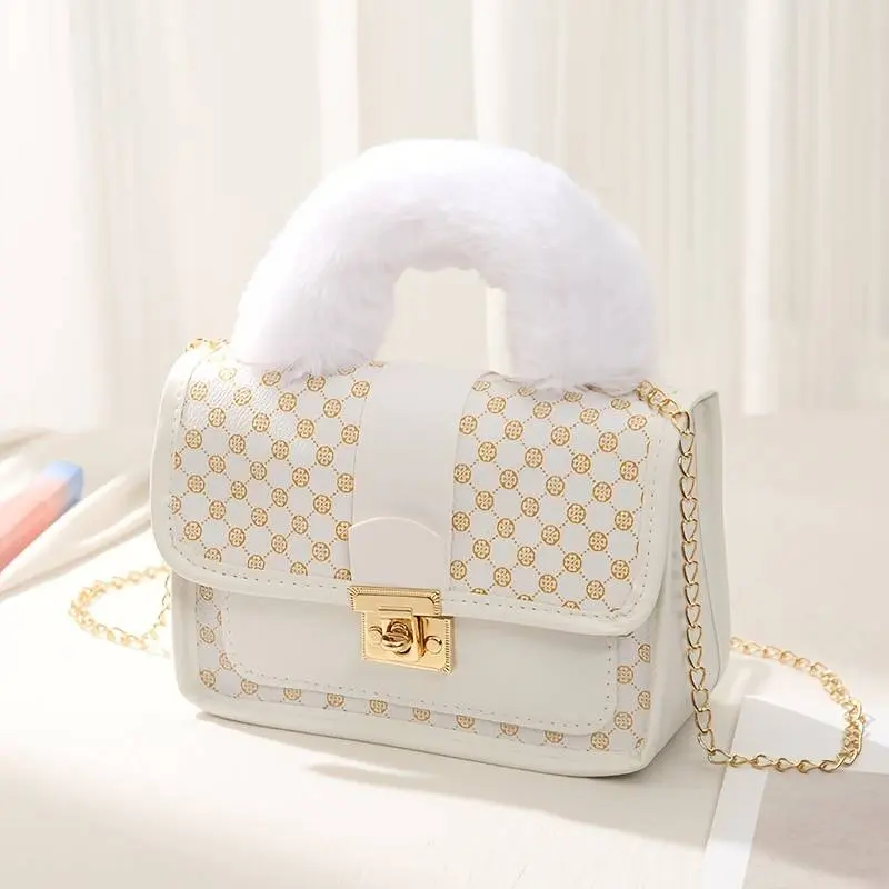 Trendy Bold Plush Chain Bag with Adjustable Crossbody Strap - PU Leather expensive bags trendy  bags
