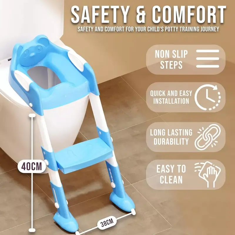 FOLDABLE BABY POTTY INFANT KIDS TOILET CHAIR PORTABLE TRAINING SEAT WITH LADDER 7