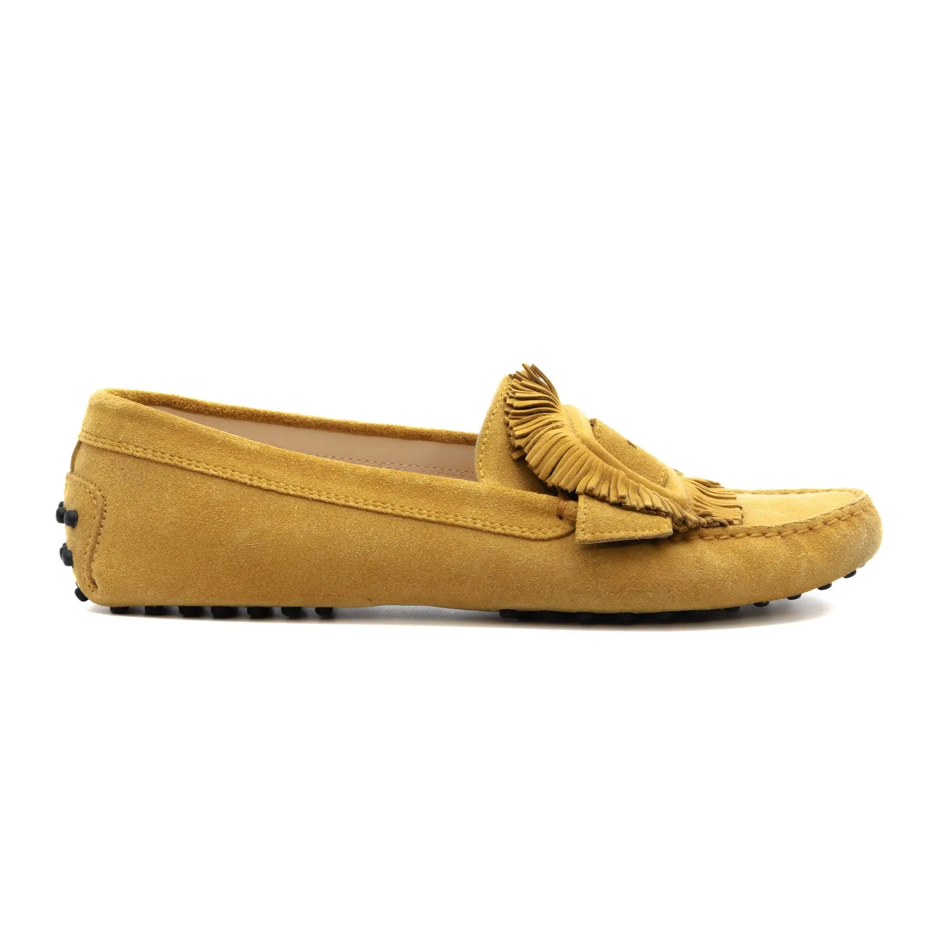 Preowned Tods 39.5 IT Mustard Suede Loafer Calfskin Excellent condition
