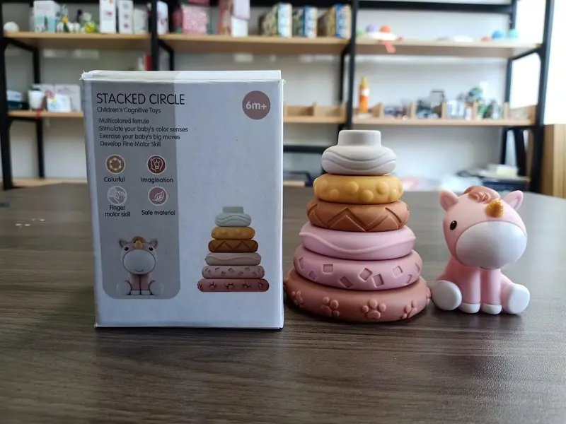 7 Pcs Stacking & Nesting Baby Toys, Squeeze Teething Baby Toys and Building Circle with Horse Figure, Early Educational Christmas Toy Gifts for 6 Months Baby Toddler Girls (Classic Edition) 8