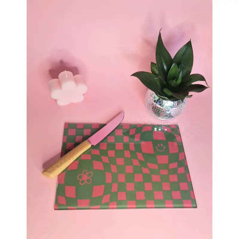 Pink & Green Funky Checkered Chopping Board 3