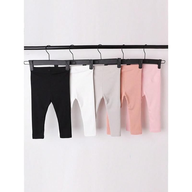 Baby Girls' Casual Simple Stretchy Leggings Set, Spring/Autumn New Style, Ribbed Design, High Waist, Versatile Bottoms 1