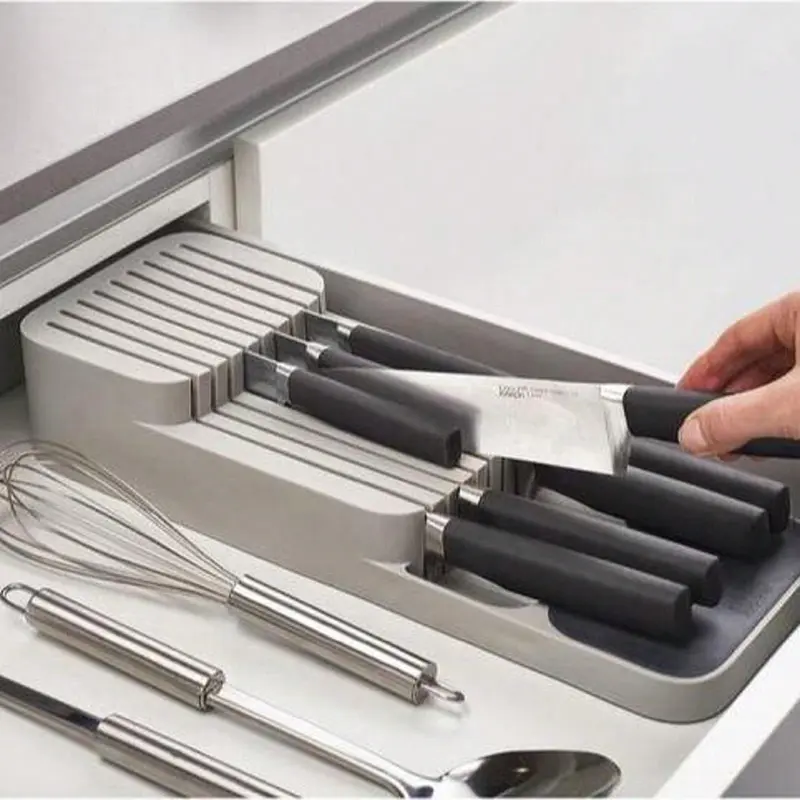 Professional Lying 2 Tier Knife Block,Compact Kitchen Knife In-Drawer Organizer,Drawer Insert For Kitchen Utensils,Streamlined Storage For Efficient Kitchen Organization 1