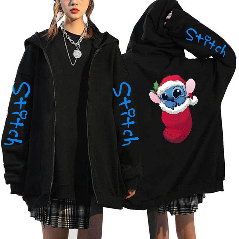 Product Introduction of Oversized Y2k Zip-up Hoodie  Women's Lilo & Stitch Costume Winter Clothes Woman Long Sleeve Warm Jacket Zip-up Street Tops 1