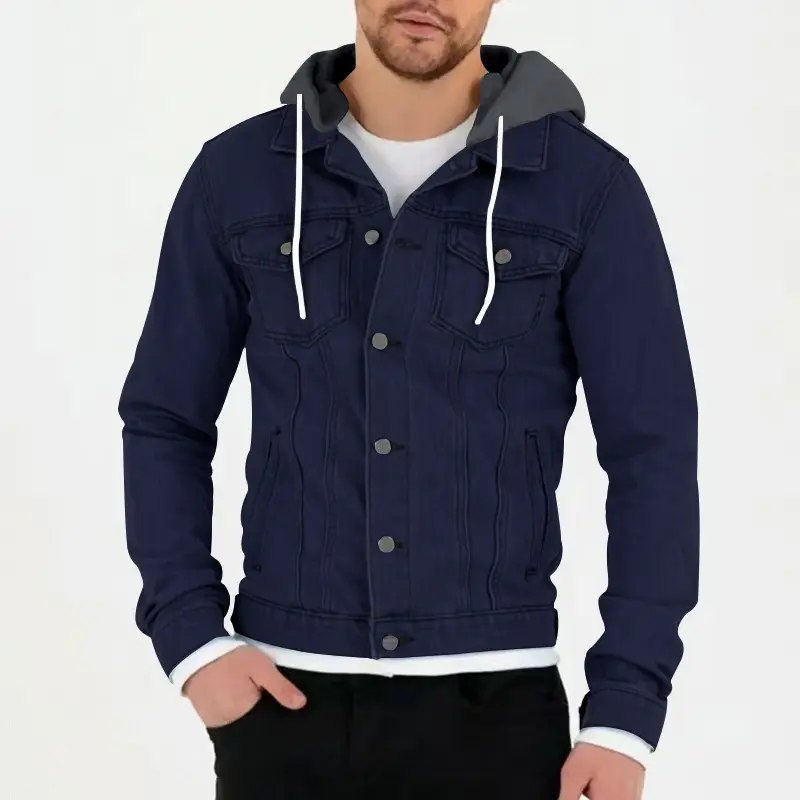 Spring and autumn windproof warm hooded men's coat solid color plus-size casual blazer jacket 2