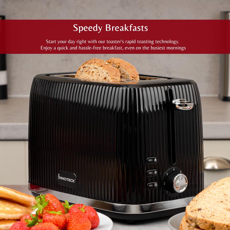 2 Slice Black Toaster - 7 Browning Controls, Defrost, Reheat & Cancel Settings - Making Toast Quickly & Evenly 4