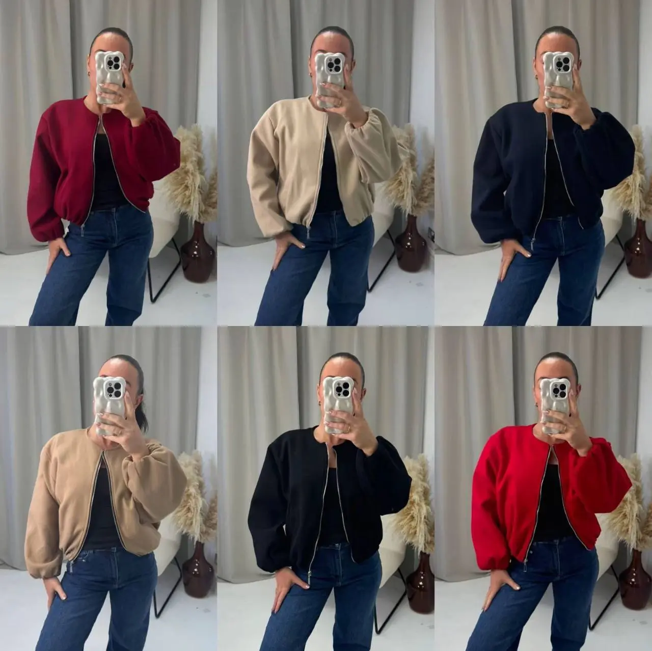 Ladies Bomber Jacket Long Sleeve Chic Classy Balloon Sleeve Lightweight Stylish Comfortable Jacket