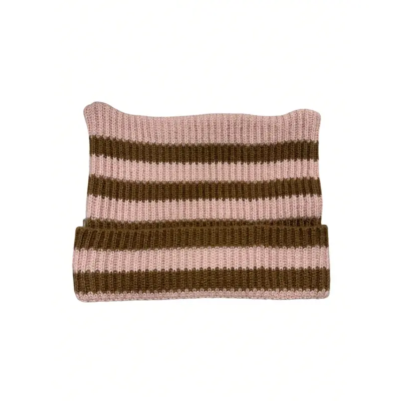 E&I     New Handmade Striped Knit Beanie with Devil and Cute Cat Ear Design for Women, a Couple - Style Casual Warm Cap Perfect for School 4