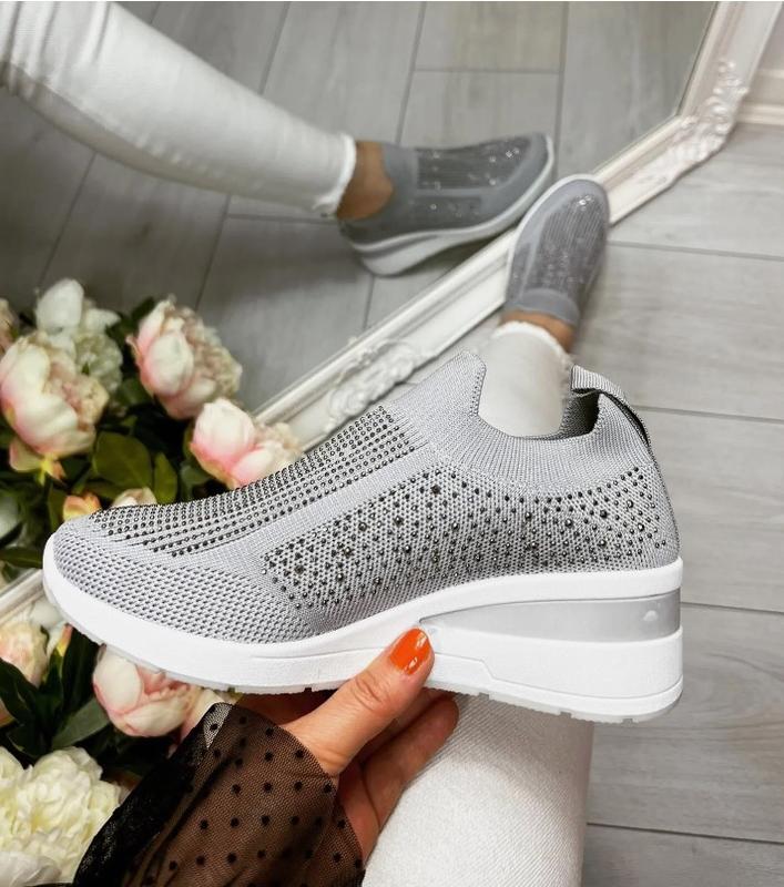 LADIES WOMENS DIAMANTE SOCK WEDGE SNEAKERS CLASSIC JOGGING PUMPS SHOES TRAINERS 4