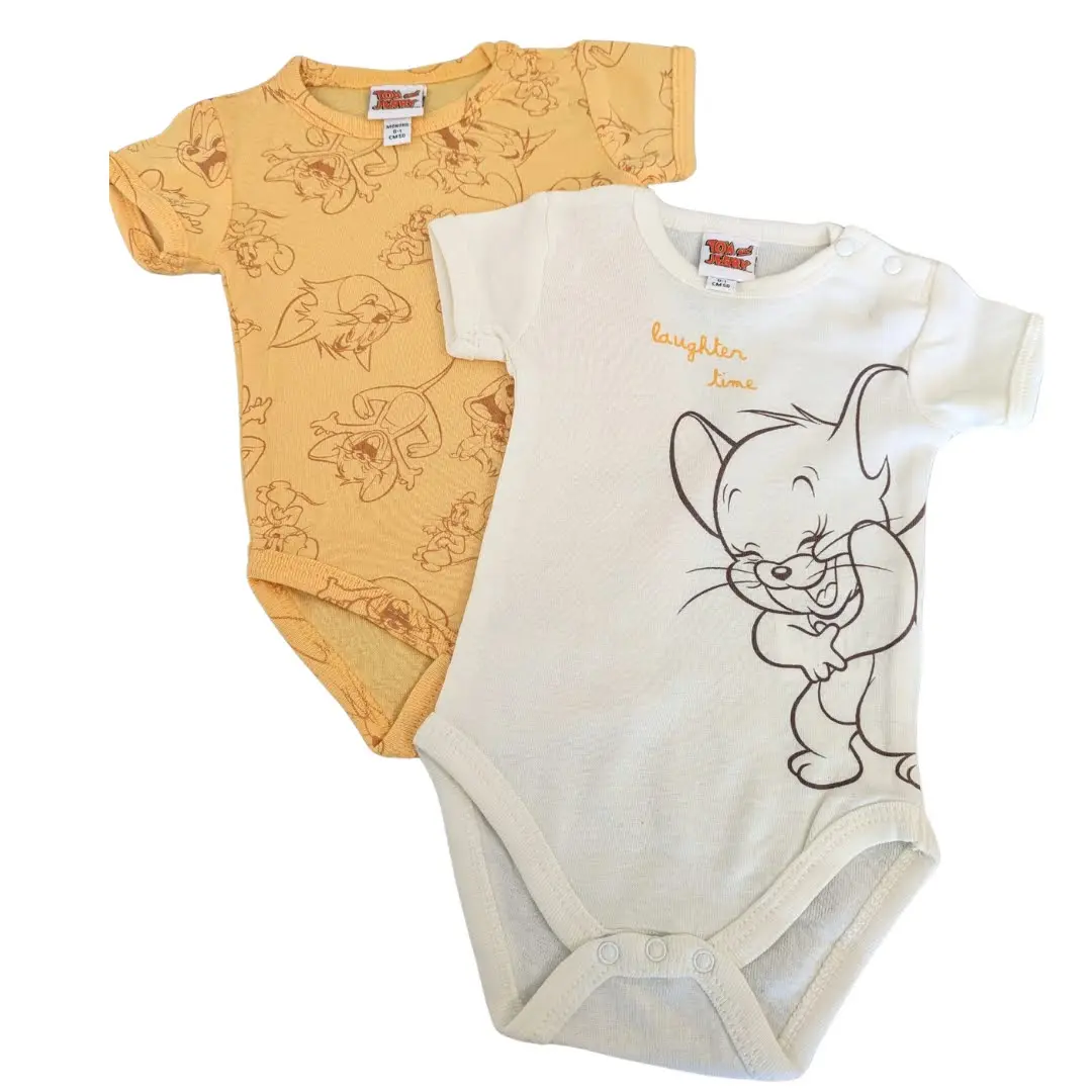 Tom & Jerry Baby Vests - Pack of 2 - Cat & Mouse TV - Official Merchandise - Laughter time - Unisex Gender Neutral Baby Clothing