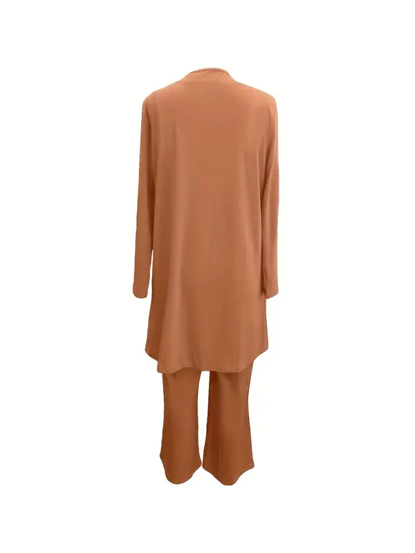 Casual Three-piece Solid Set, Long Sleeve Cardigan & Top & Long Pants Outfits, Women's Clothing 6