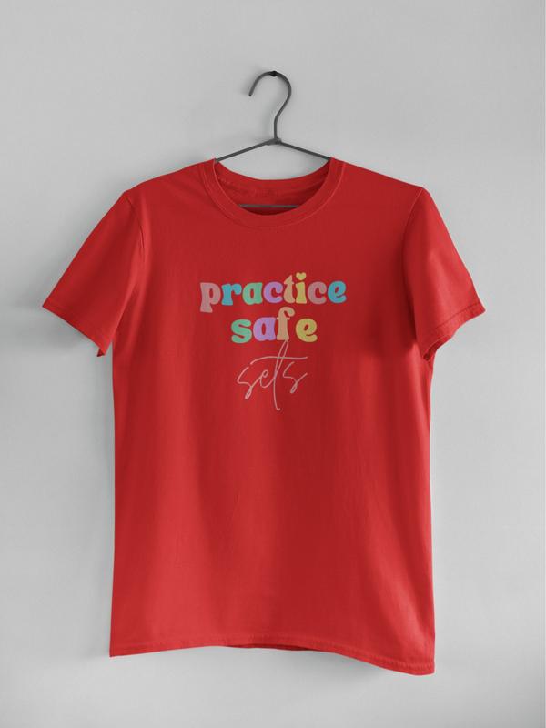 Practice Safe Sets Funny Gym Shirt, Custom Unisex T Shirt, Fun Unique Gift, Running Shirt, Gym TShirt, Graphic Tees, Menswear Womenswear Design Cotton Fabric Casual Top Relaxed Fit Breathable Hem 2