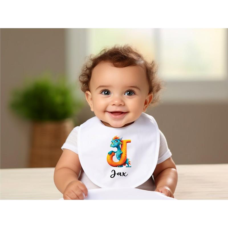 Personalised Dragon Letter Baby Bib with Name - Soft Polyester and Cotton Blend 2