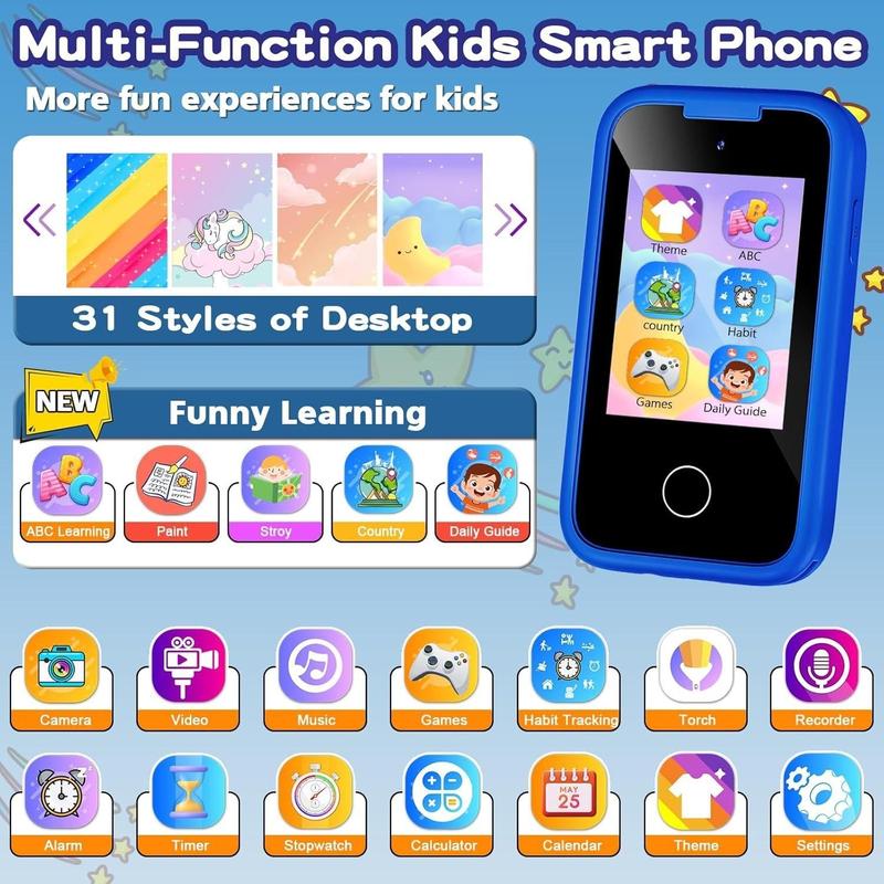 Kids Smart Phone Toys for Girls Boys Toddler Cell Phones Toy with Touchscreen Camera MP3 Learning Smartphone Childrens Fake Cellphone for 3 4 5 6 7 8 Year Old Christmas Birthday Gifts Ideas(Blue) 2