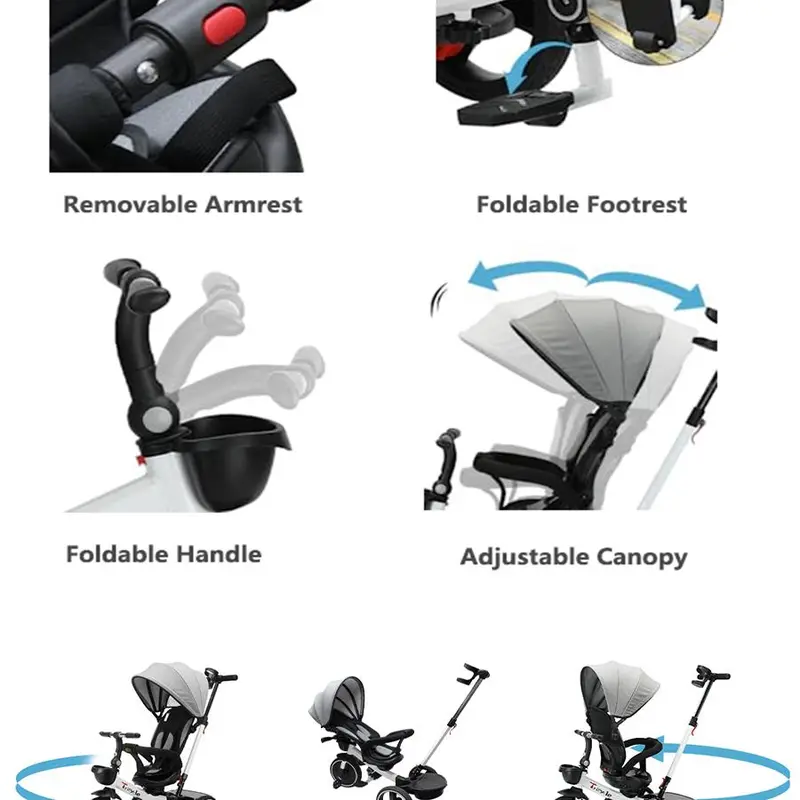 Ubravoo Baby Stroller Tricycle Ride Bike , 360 Degree Rotation Sitting & Lying,Celerity Disassembly & Assembly,1-5 Years 7