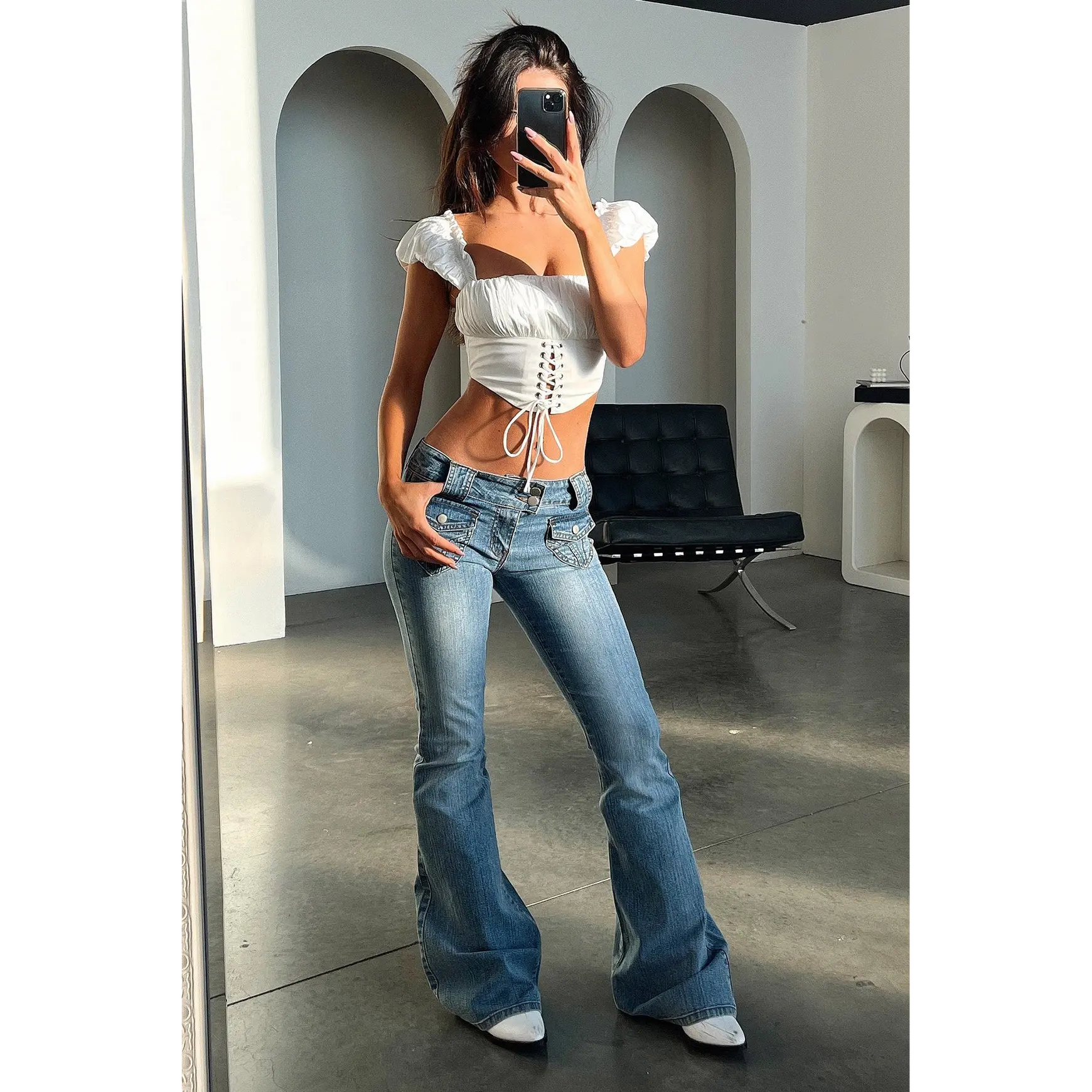 Nava Low Rise Denim Jeans - Blue Denim